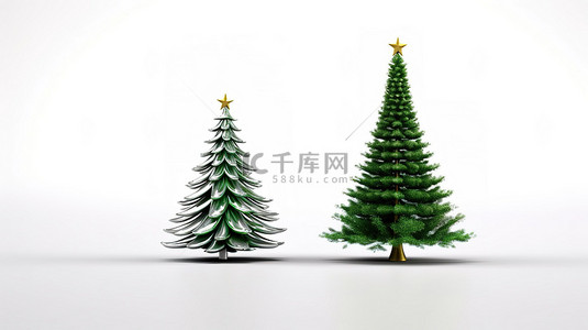 插画白色圣诞树背景图片_白色背景圣诞树的 3d 呈现器