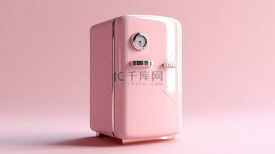 厨房概念异想天开的软粉色奶油卡通冰箱 3D 渲染