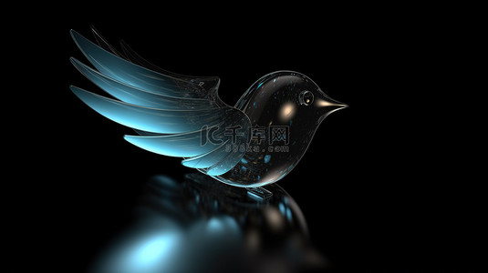 互联网平台插画背景图片_时尚的黑色背景与 3d twitter 图标