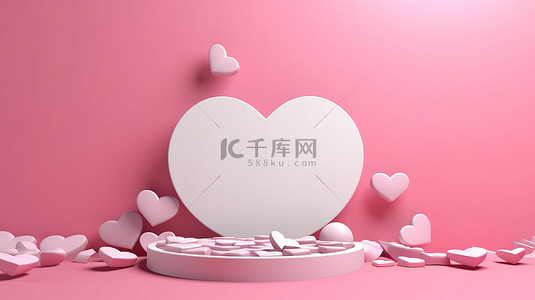 空气中弥漫着爱，用这张粉色和白色的 3D 心形贺卡和横幅庆祝情人节