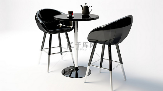 家具图片背景图片_现代酒吧桌，配有一对椅子，在白色背景上进行 3D 渲染