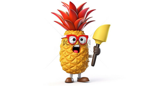 时髦的背景图片_时髦的菠萝吉祥物，带有红色复古扩音器，白色背景上有趣而异想天开的人物插图