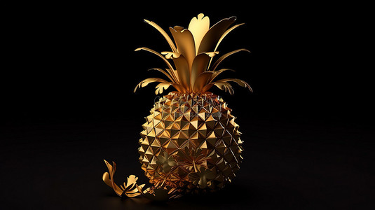 金色菠萝象征着中国新年的繁荣和财富 3D 渲染纸艺术风格