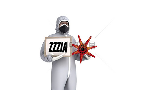 大蚊子背景图片_白色背景下持有寨卡生物危害标志的人的 3D 渲染