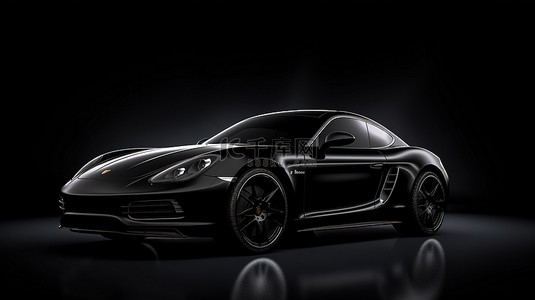 深色背景下黑色 3D 渲染的时尚运动轿跑车