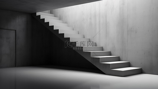 干净简约背景 3d 渲染上的灰色楼梯