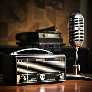 旧桌子背景图片_老式桌子上的旧收音机和麦克风