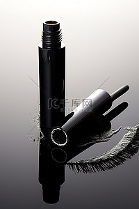 睫毛膏背景图片_一个空的黑色睫毛膏容器和一个注射器