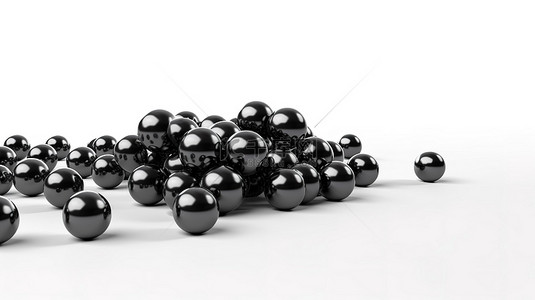 黑珍珠项链背景图片_光滑的黑珍珠珠在白色背景上进行 3D 渲染