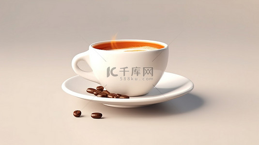 明亮背景下咖啡杯的 3D 渲染