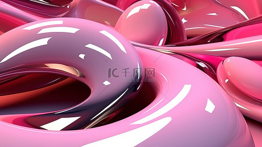 k变形背景图片_粉红色光泽 3D 渲染插图中的抽象变形形状