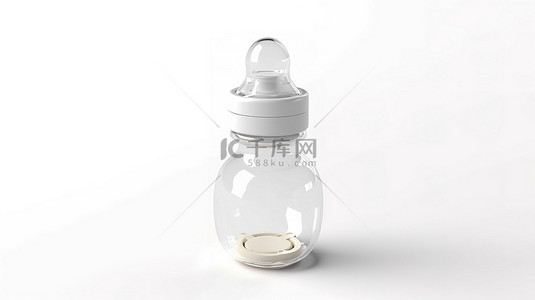 安抚奶嘴和空白婴儿奶瓶模型的白色背景 3D 渲染