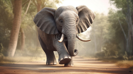 有趣的插图中可爱的 3D 大象冲刺