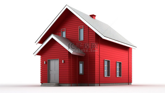 白色背景下具有节能功能的孤立红房子的 3d 插图