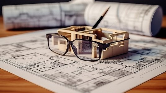 3D VR 眼镜解锁展示的建筑施工计划和蓝图的建筑设计