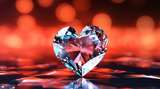 心形礼物背景图片_3d 渲染散景背景与心形钻石