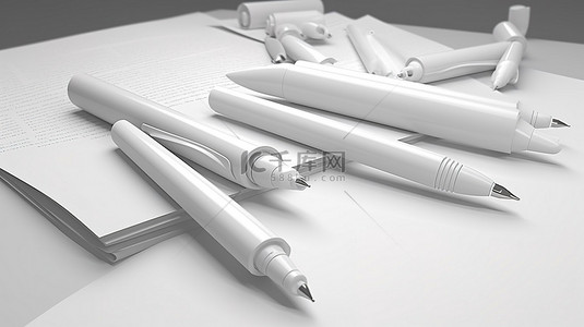 中伏文案背景图片_空白石板 3d 渲染纸与匹配的白色笔