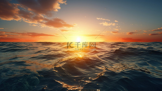 海洋旅行背景图片_日落宁静黄昏时海洋的 3d 渲染