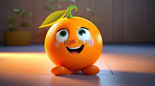 水果笑脸背景图片_可爱的 3D 卡通橙色水果，带着笑脸