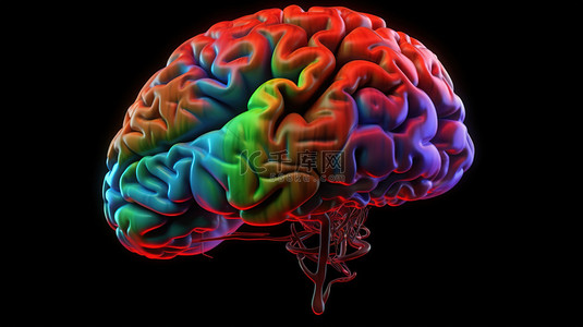 充满活力的 3d 大脑渲染照明区域和彩色表面高光