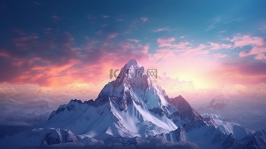 天际线背景图片_雄伟的雪山山顶与风景优美的天际线 3D 可视化