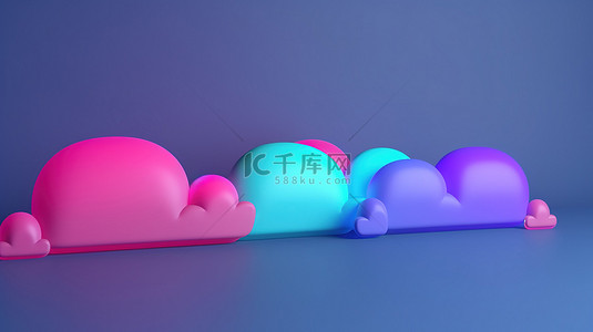 3D 渲染社交媒体聊天气泡，带有通知和对话语音