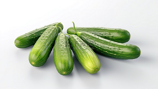 绿色饮食背景图片_白色背景上清脆清爽的绿色黄瓜的 3D 渲染