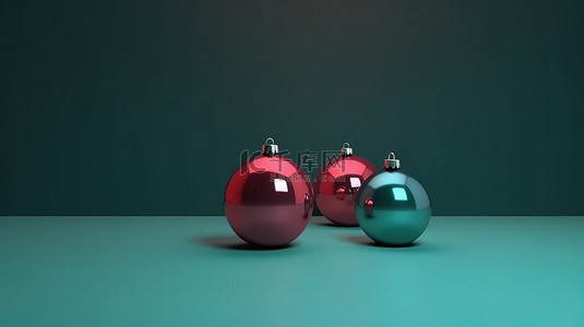 新一年背景图片_时尚的圣诞饰品壁纸 3D 渲染插图，具有简约风格