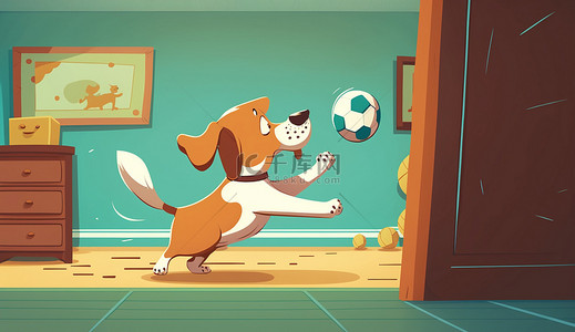 卡通可爱小狗玩球背景