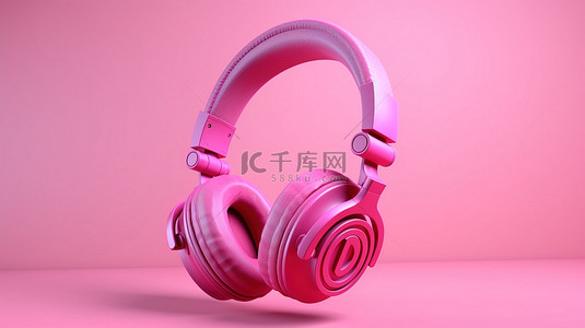 粉色舞蹈背景图片_带有粉色耳机和问号的粉色孤立背景的 3D 插图