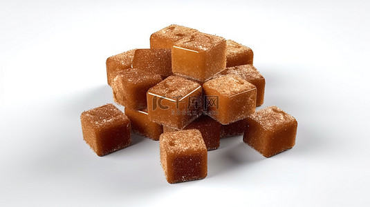 方形巧克力糖与红糖涂层的 3D 插图