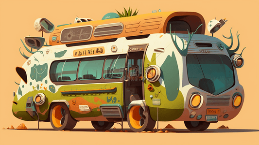 旅游巴士卡通彩色背景