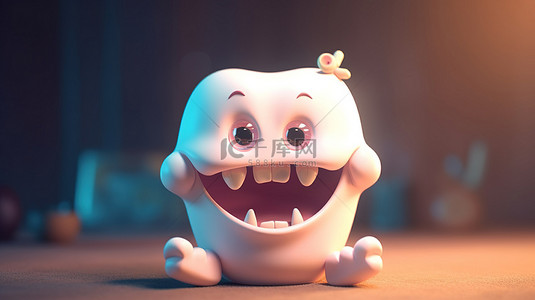 3D 迷人且逼真的卡通牙齿人物设计