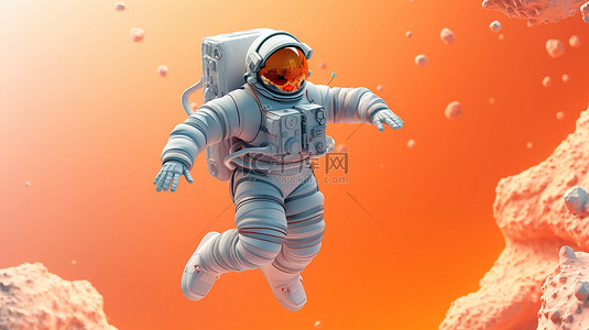 纸艺术宇航员漂流通过平流层 3d 横幅渲染