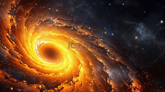 球体光背景图片_3d 渲染的空间球体系统深处具有橙色色调的螺旋星系