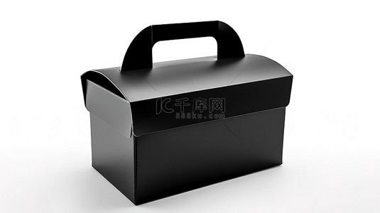 带手柄的黑色纸板箱的独立 3D 渲染
