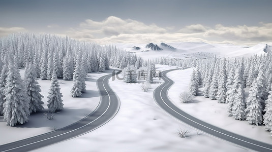 雪路广告 3D 插图旅行和度假背景