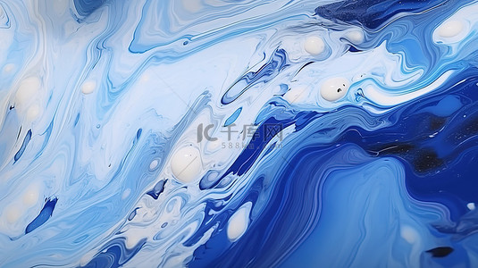 3D 渲染中创意手绘蓝色和白色当代抽象艺术背景的特写