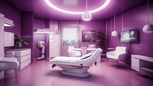 医院房间背景图片_使用 3D 技术以奢华的紫色色调呈现的现代诊所