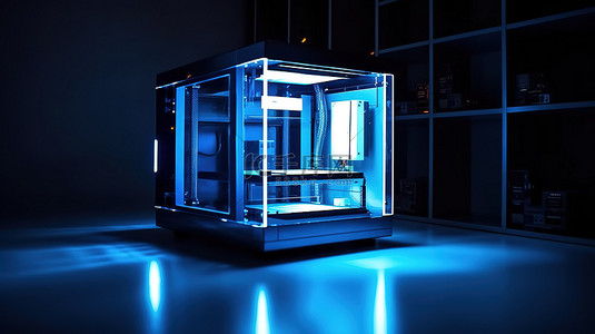 时尚的 3D 打印机，采用渐进式蓝色背光和现代增材技术