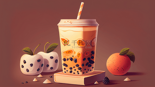 奶茶可爱3d插画背景