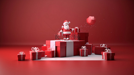 在线圣诞礼物圣诞老人通过互联网送礼物 3D 渲染插图