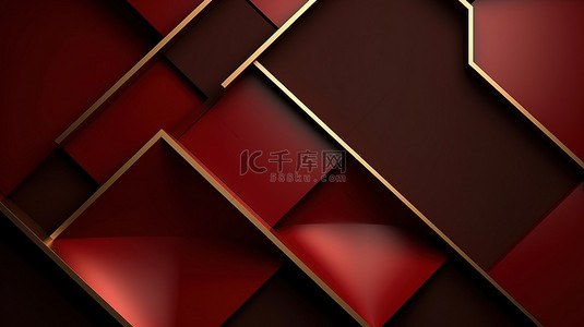 公众号封面放假背景图片_豪华 3D 最小几何背景，具有深红色色调和金色线条，用于产品展示