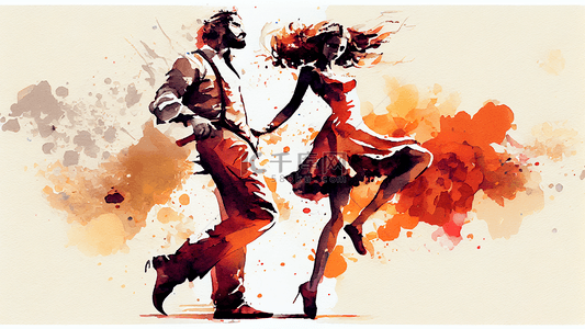 舞蹈双人舞水彩风格橙色背景