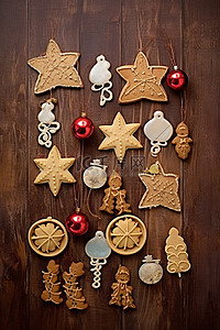 饼干曲奇背景图片_墙上的饼干和圣诞装饰品