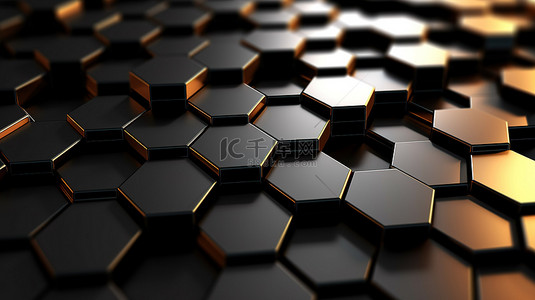 带复制空间的纹理地板背景上黑色金属蜂窝设计的 3D 插图渲染