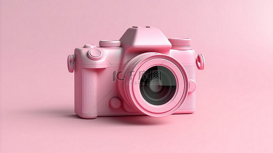单片苹果片背景图片_粉红色背景上相机的 3D 渲染插图，具有充足的复制空间
