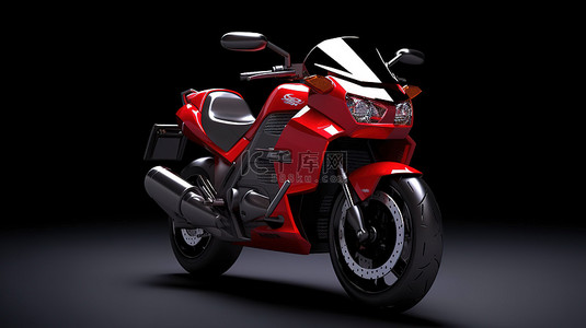 中性灰色背景下红色城市运动摩托车的时尚 3D 渲染