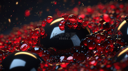 闪光粒子背景图片_光滑的黑色背景 3D 插图上华丽的红色闪光
