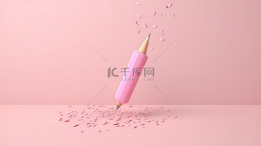 简单地描绘了一支悬挂的粉红色铅笔，其柔和的色调象征着教育和以 3D 形式呈现的重返学校